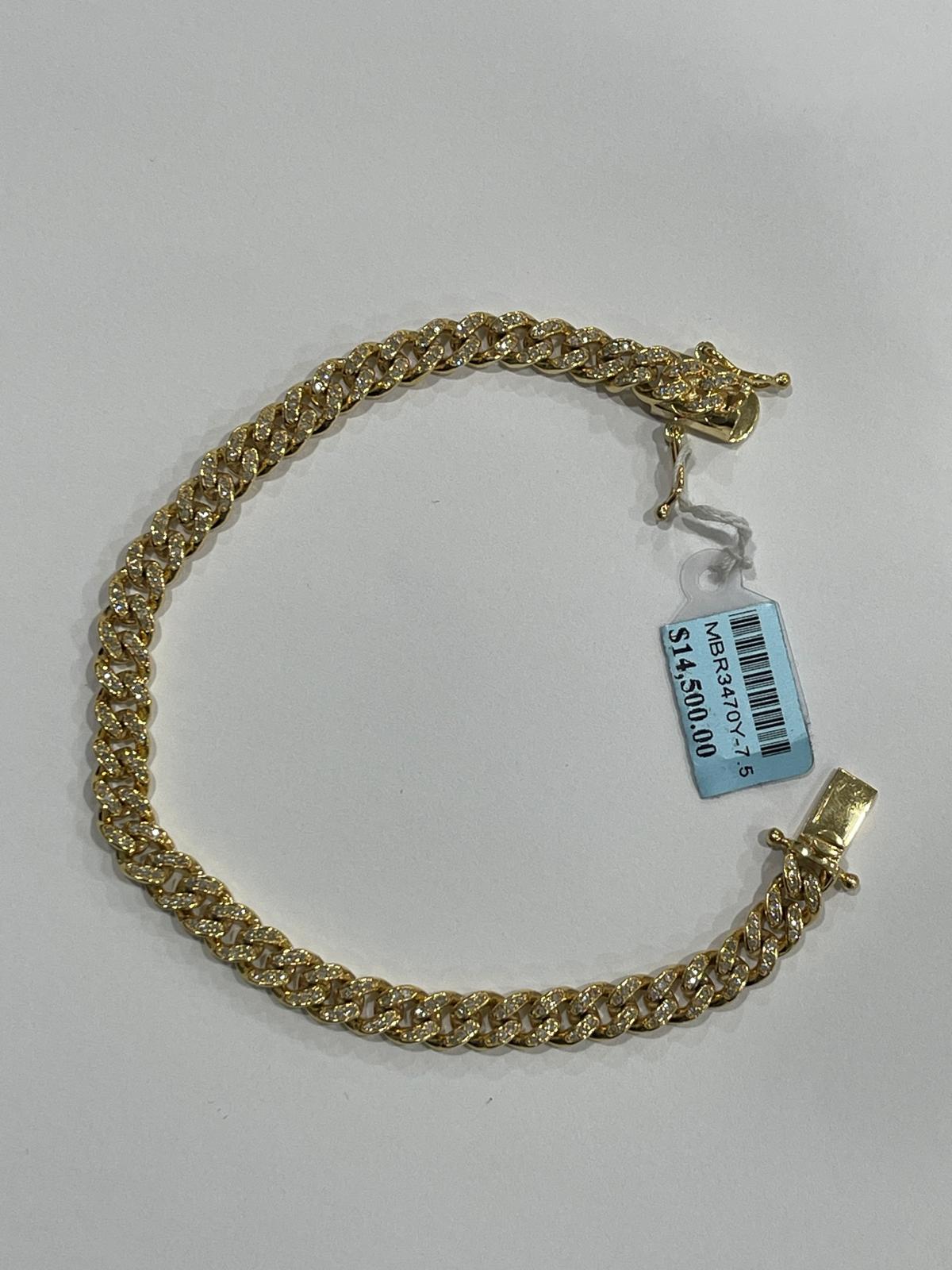 Elegant Miami Cuban link bracelet 10kt Yellow Gold Bracelet Adorned with 3.1 Carat Diamond