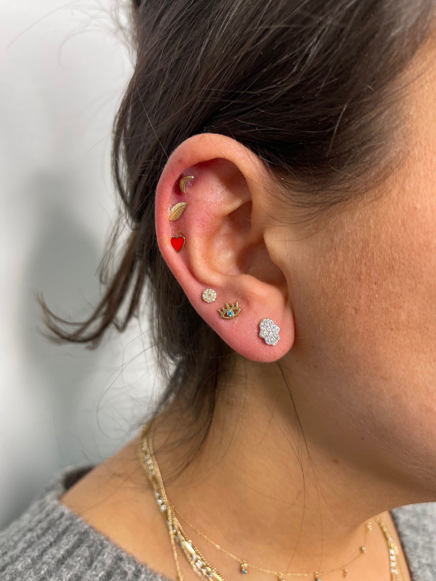 Gold Red Heart Enamel Studs
