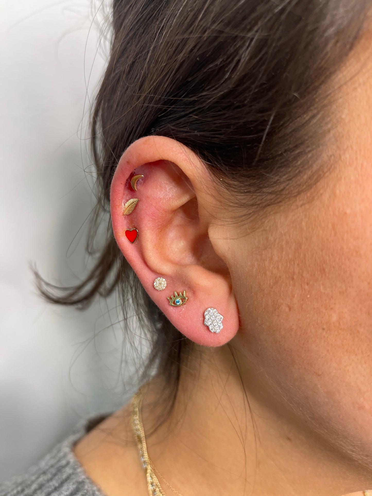 Gold Red Heart Enamel Studs