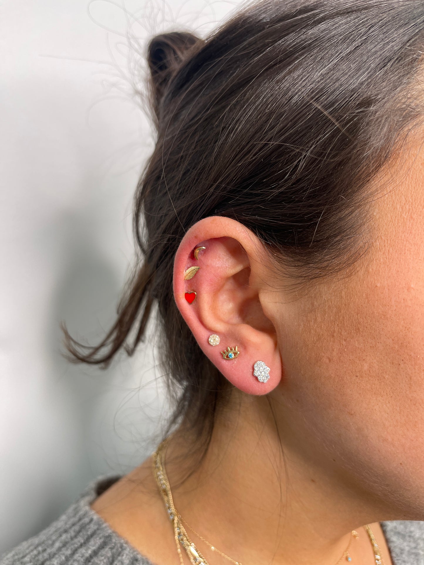 White gold pave hamsa studs