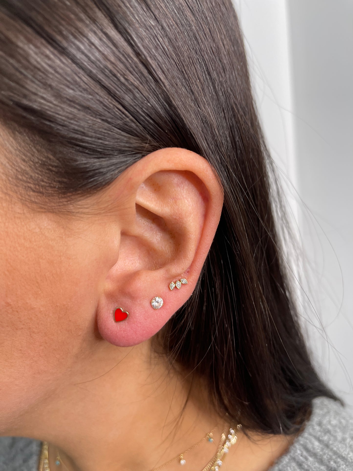 Gold Red Heart Enamel Studs