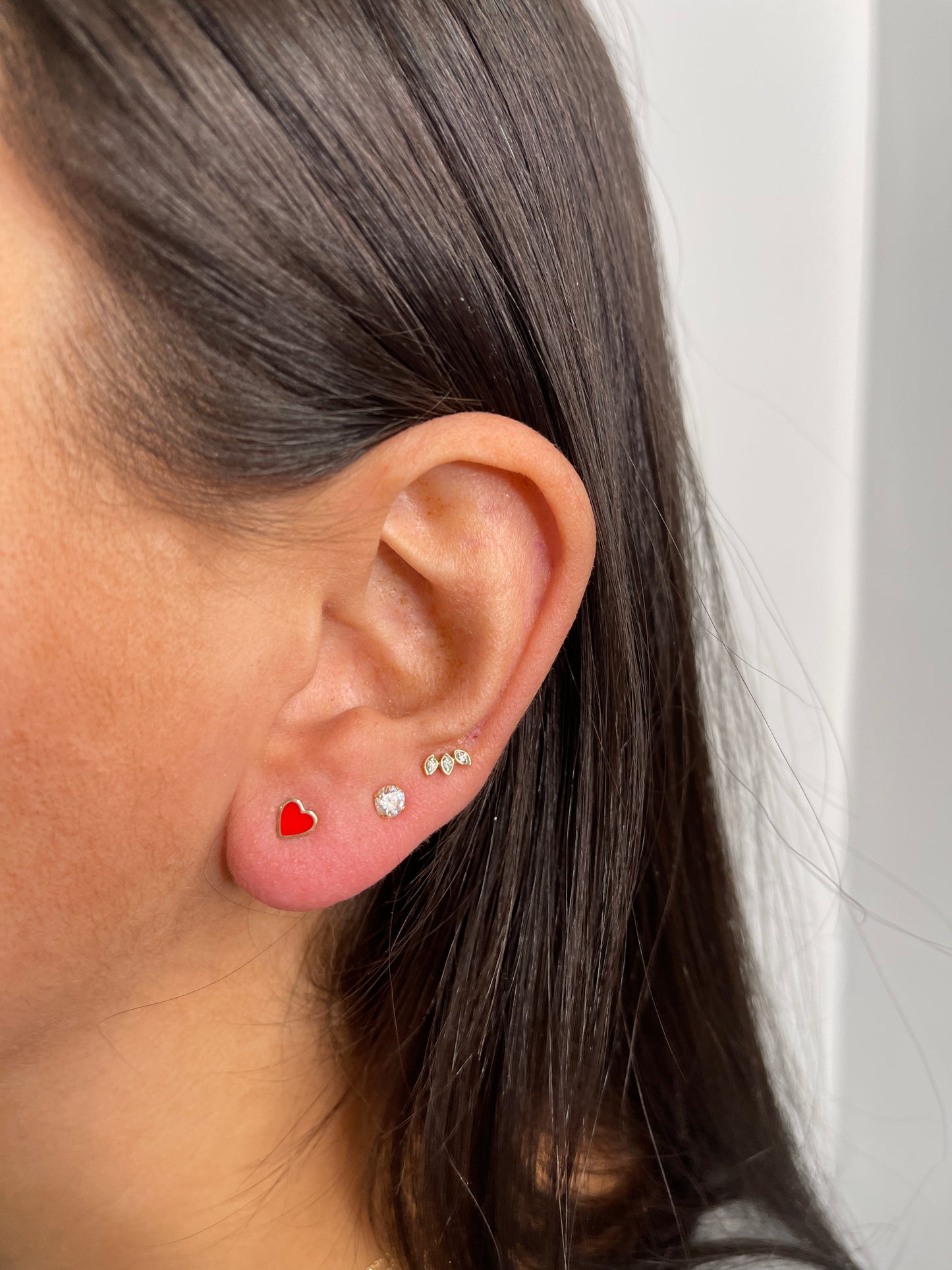 Gold Red Heart Enamel Studs