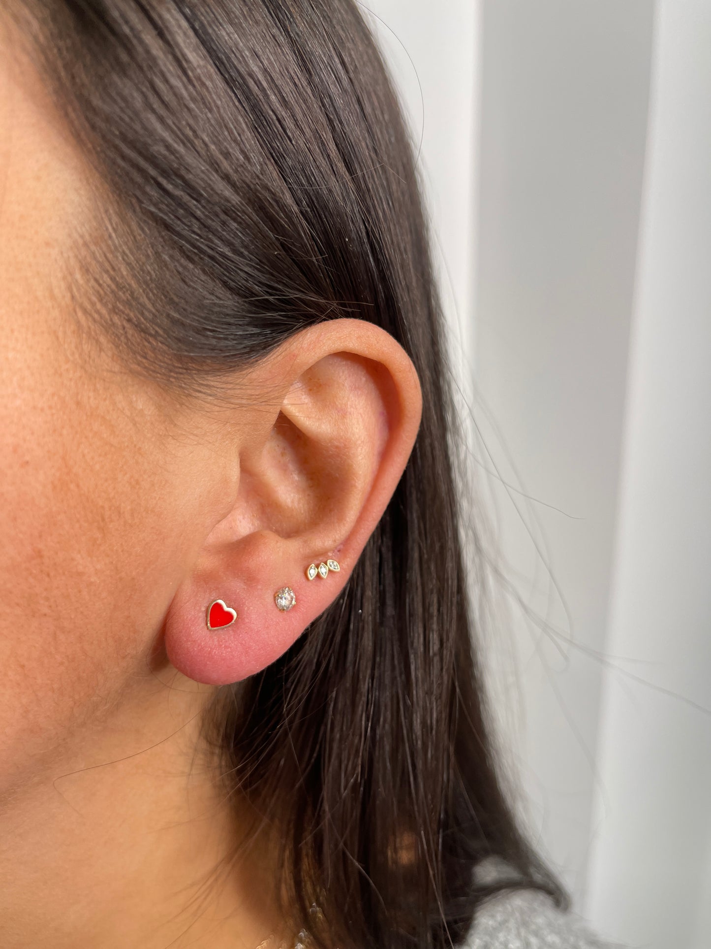 Gold Red Heart Enamel Studs