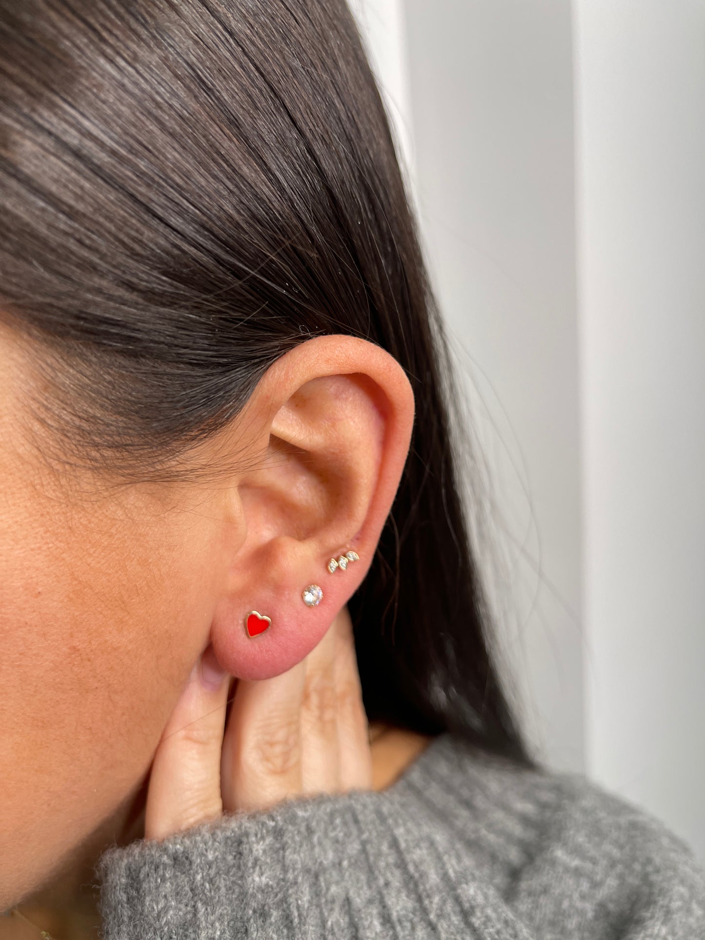 Gold Red Heart Enamel Studs