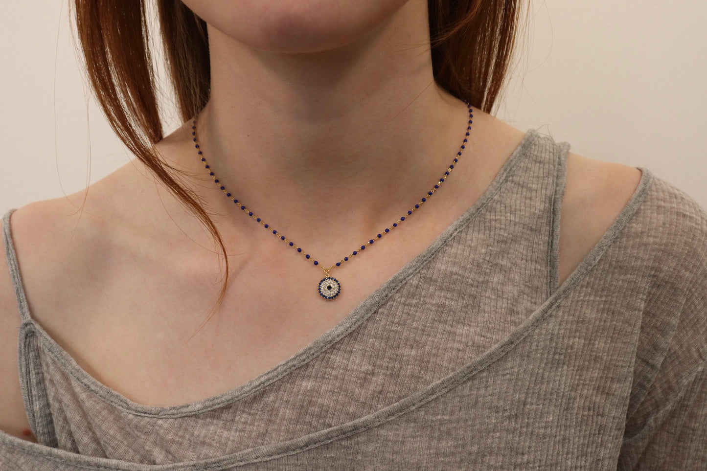 Blue Beaded Evil Eye Necklace