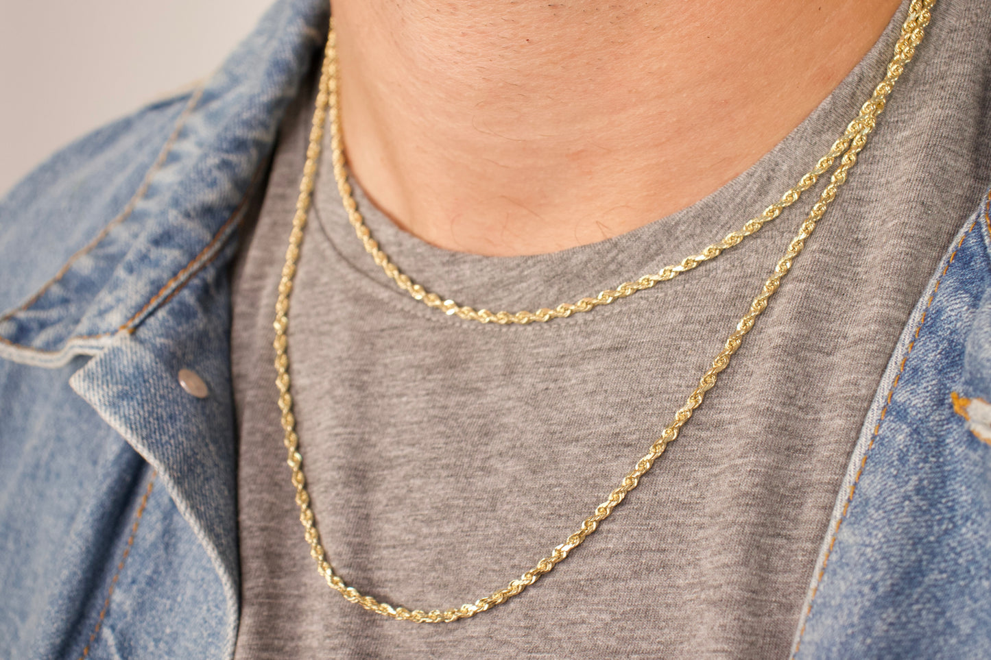 Solid Gold Diamond Cut Rope Chain
