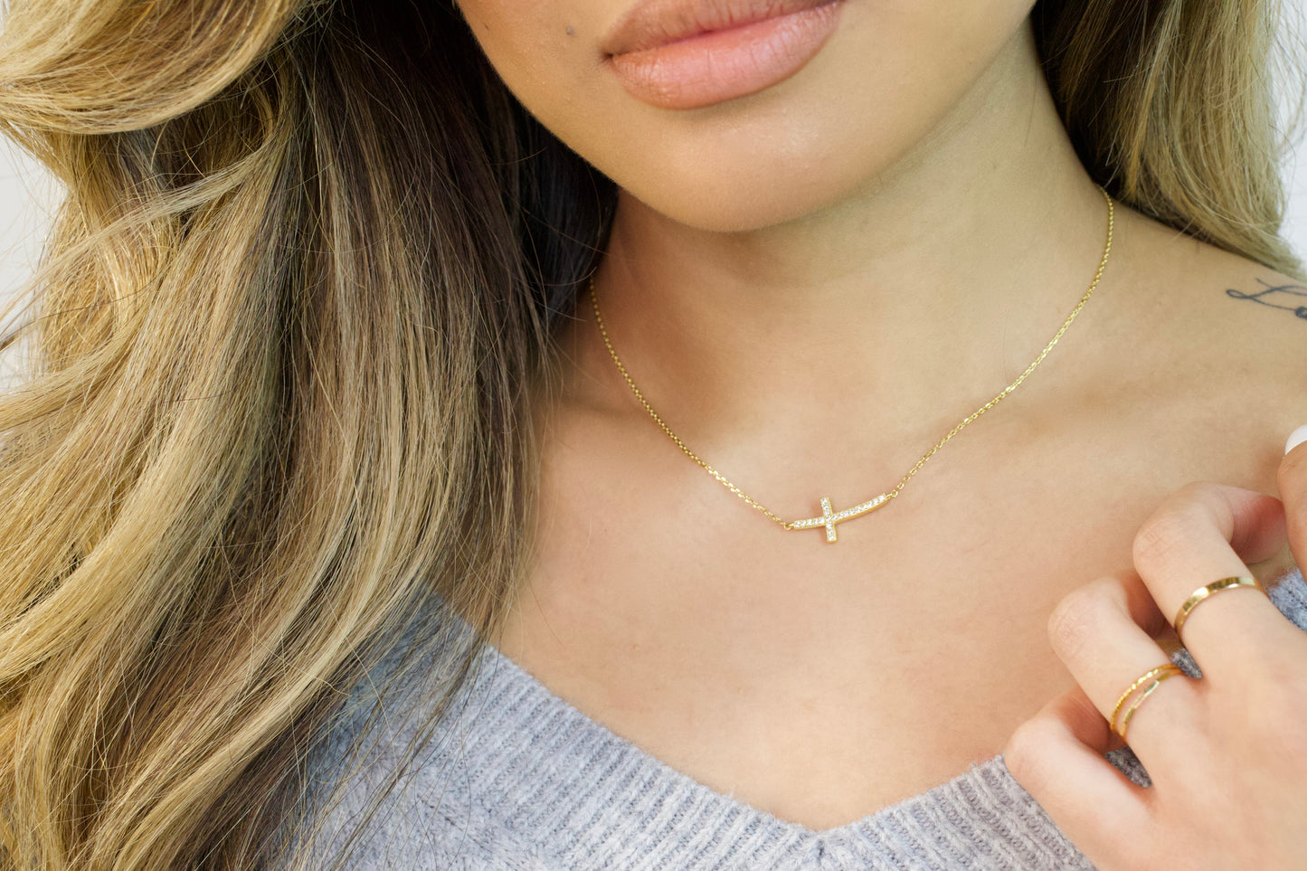 Curved Cross Necklace