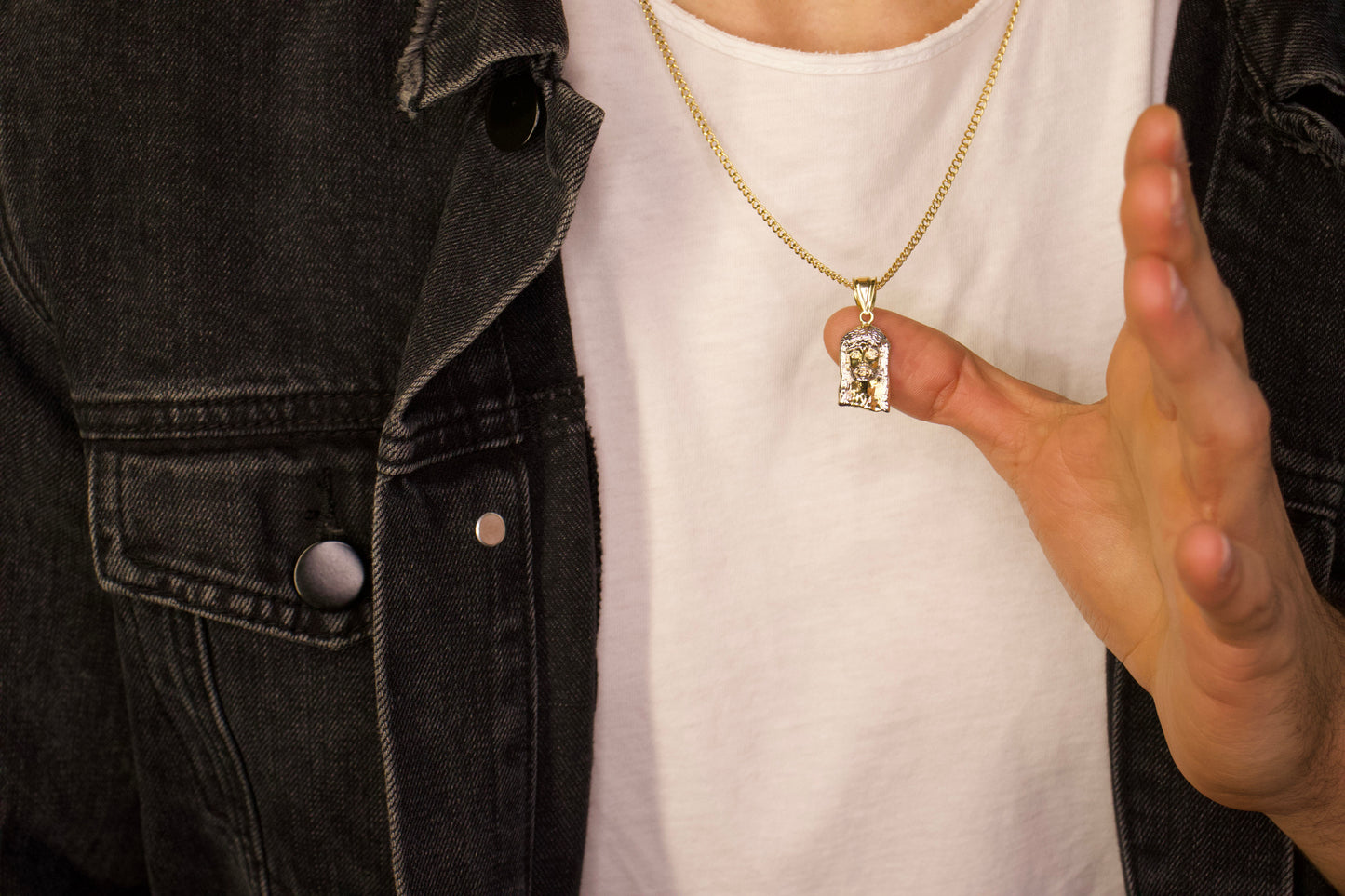 Gold Micro Jesus Head Pendant