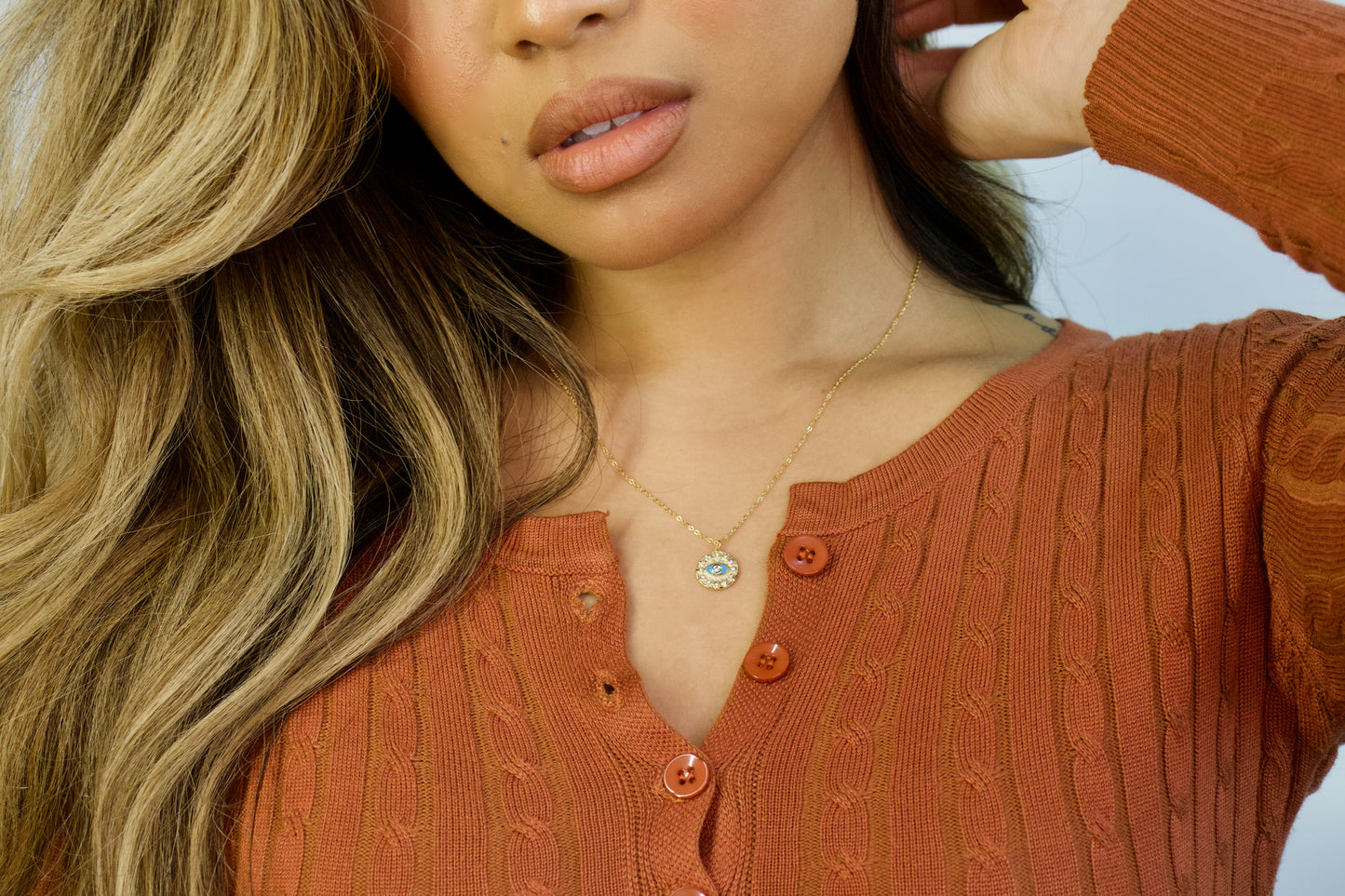 Turquoise Evil Eye Coin Necklace