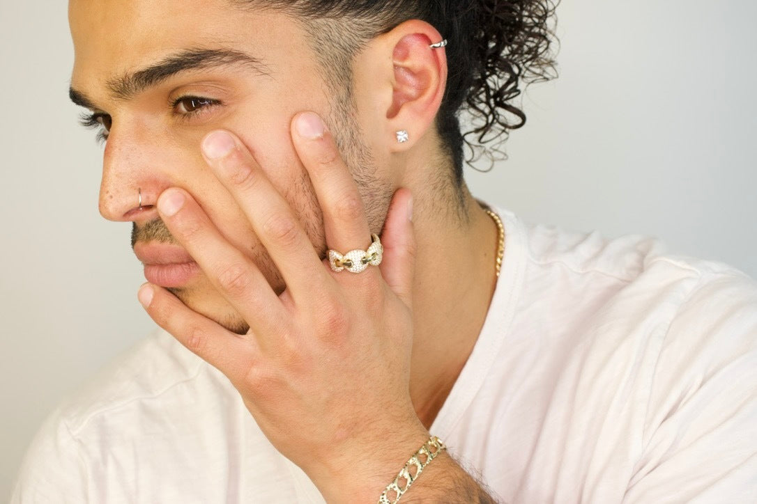 Gold Pavéd Puffy Anchor Ring