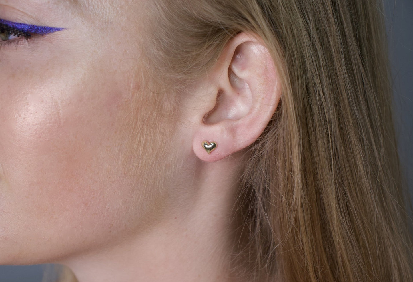 Gold Puffy Heart Studs