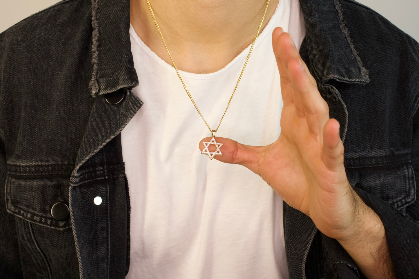 Gold Pavé Outline Star of David Pendant