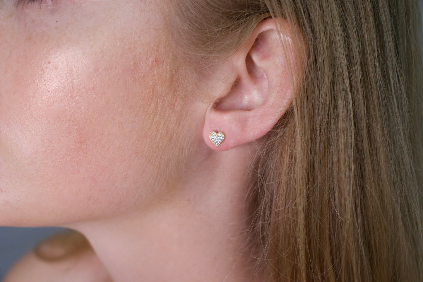 Gold Pavé Heart Studs