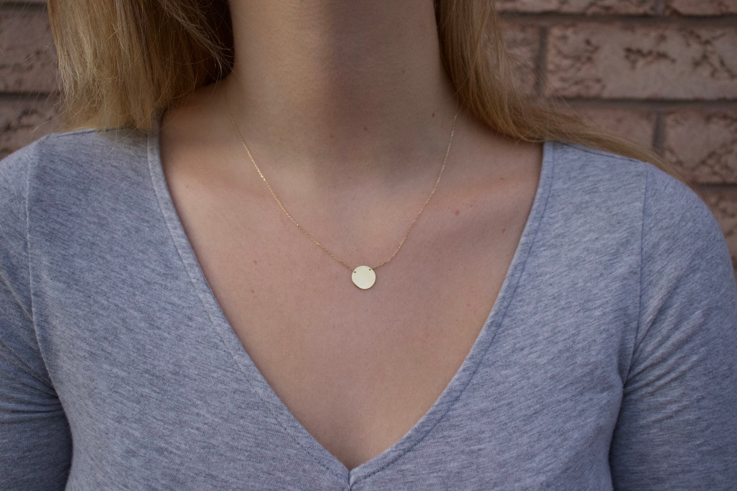 Gold Engraveable Circle Disc Necklace -