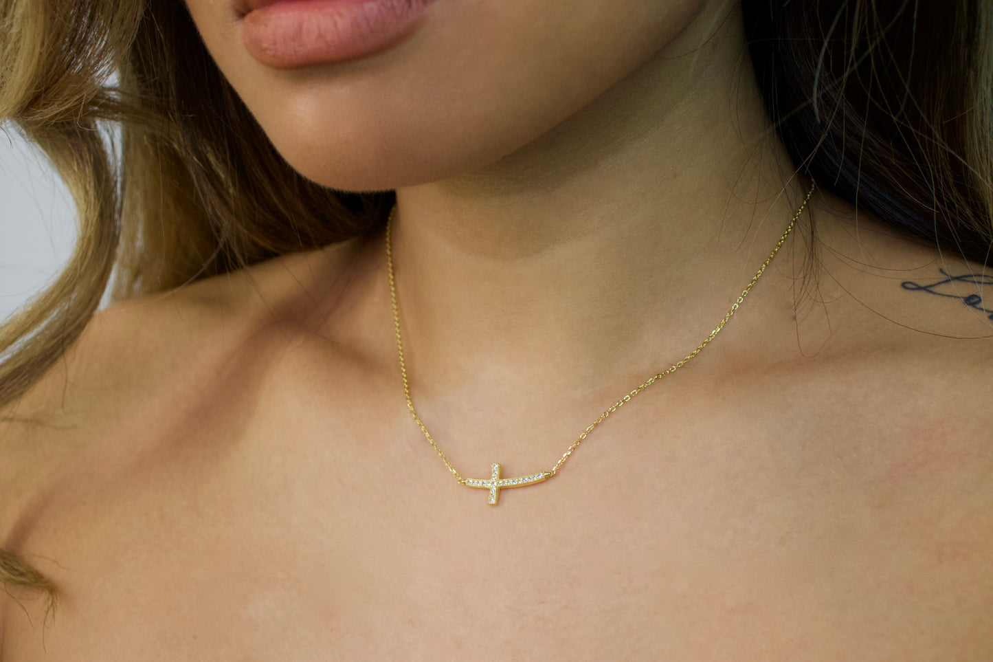 Curved Cross Necklace