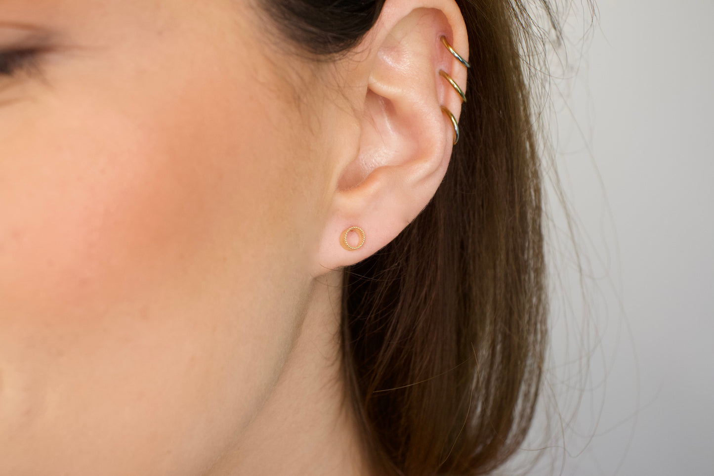 Gold 3D Beaded Circle Studs