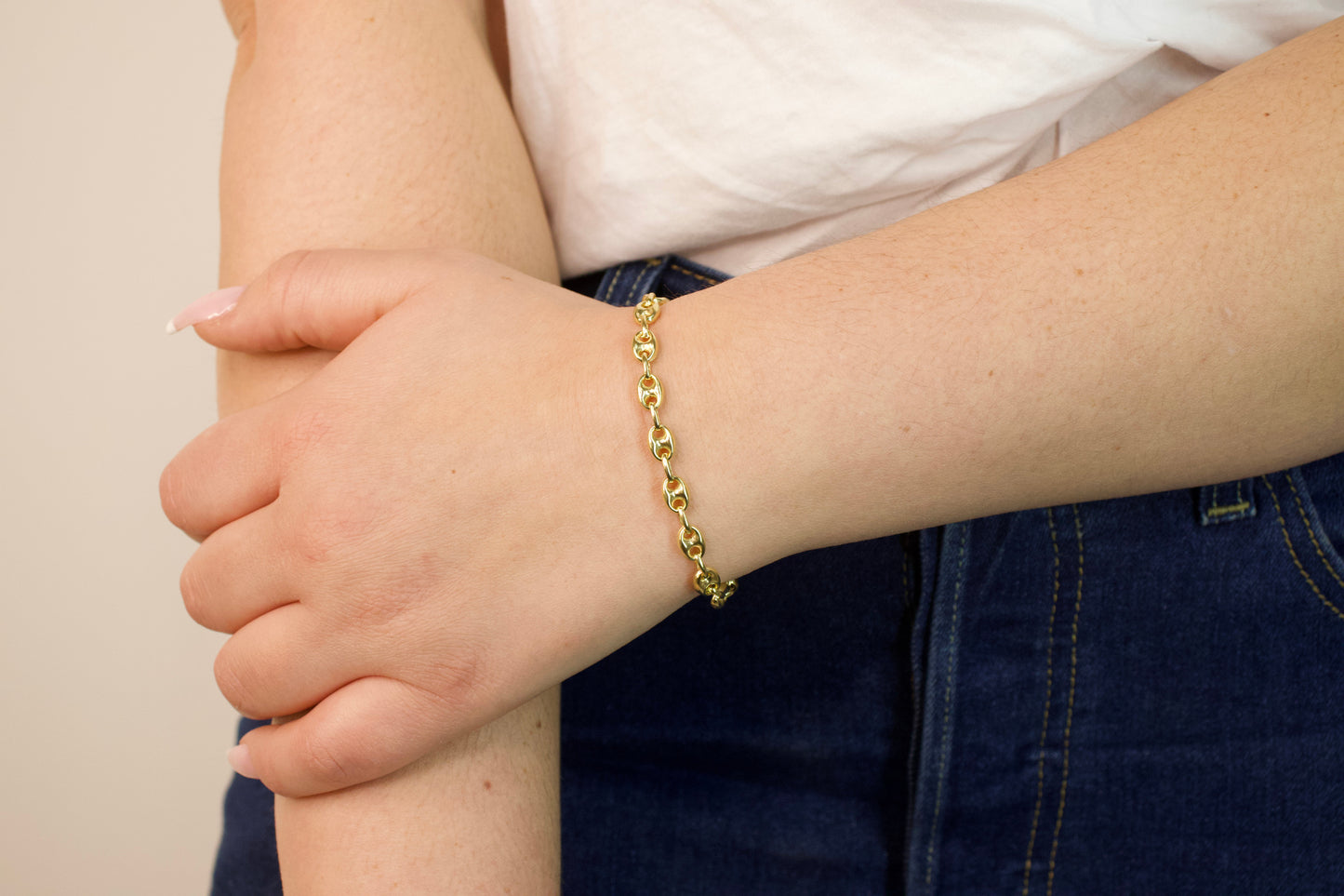 Gold Puffy Anchor Bracelet
