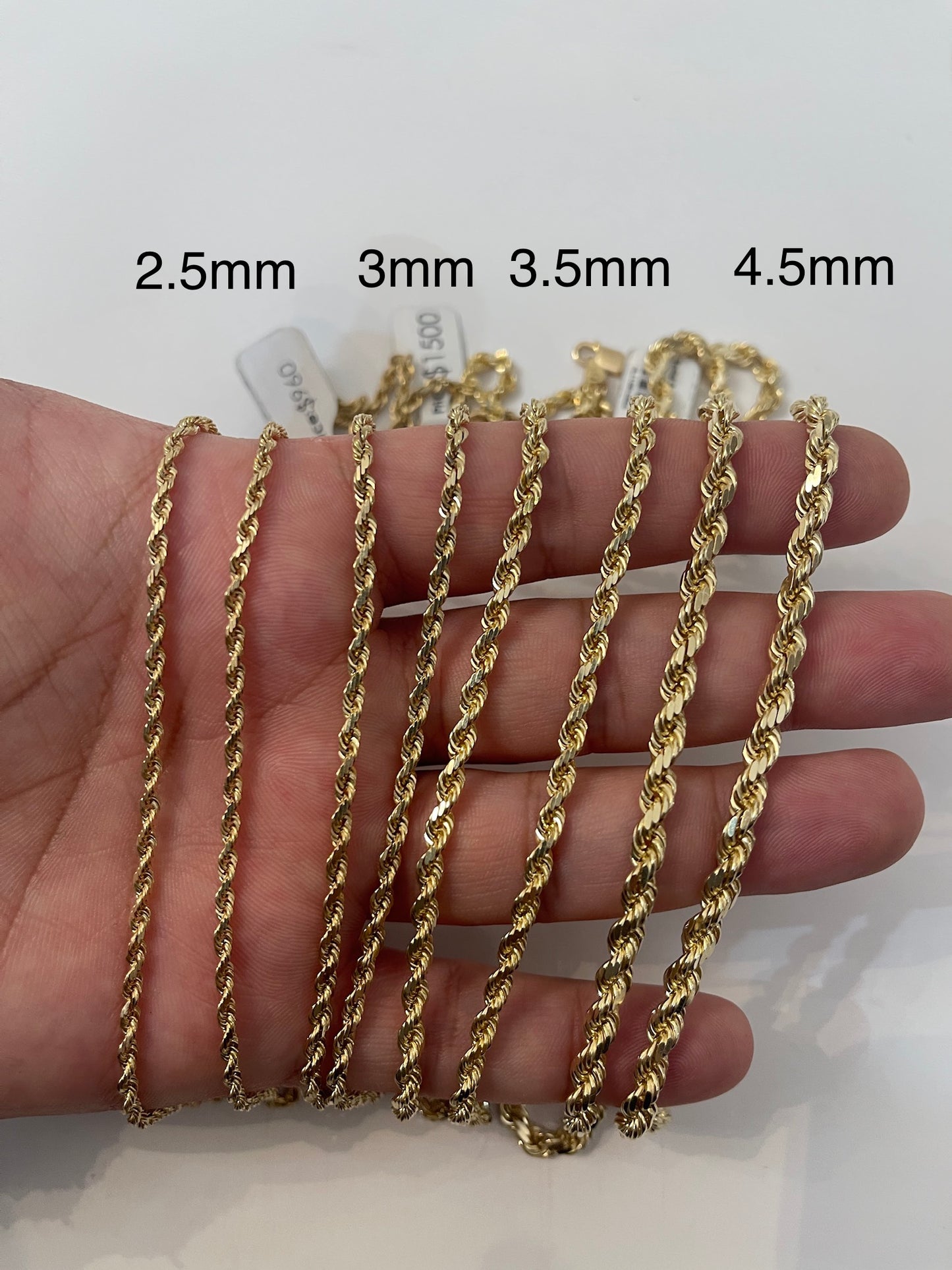 Solid Gold Diamond Cut Rope Chain