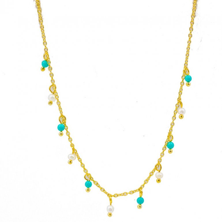 Turquoise and Pearl Drop Necklace