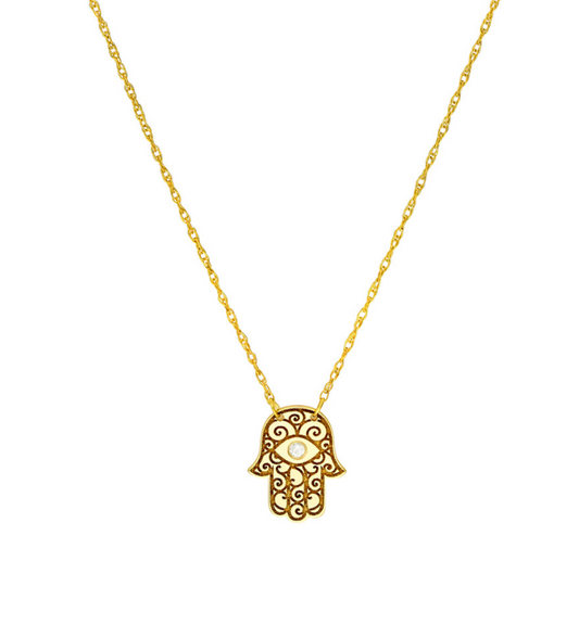 Gold Textured Minimalistic Hamsa Necklace