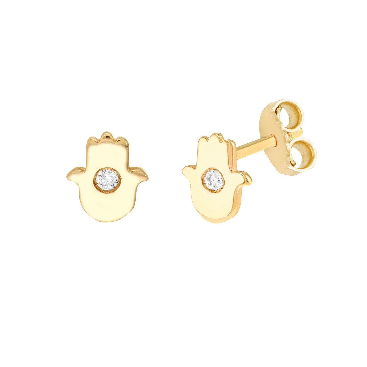 Gold Diamond Hamsa Micro Stud Earrings