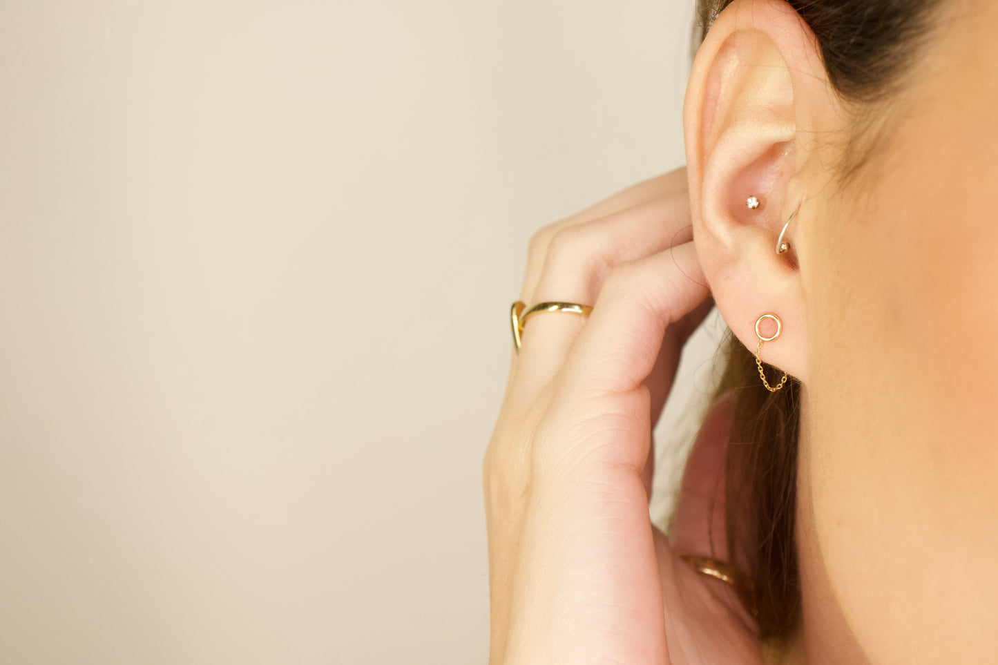 Gold Circle Studs with Chain