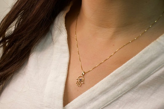Gold Blue Gemstone Hamsa Necklace