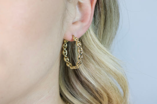 Gold Puffy Anchor Hoops