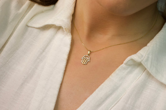 Gold Semi Pavé Hamsa Necklace