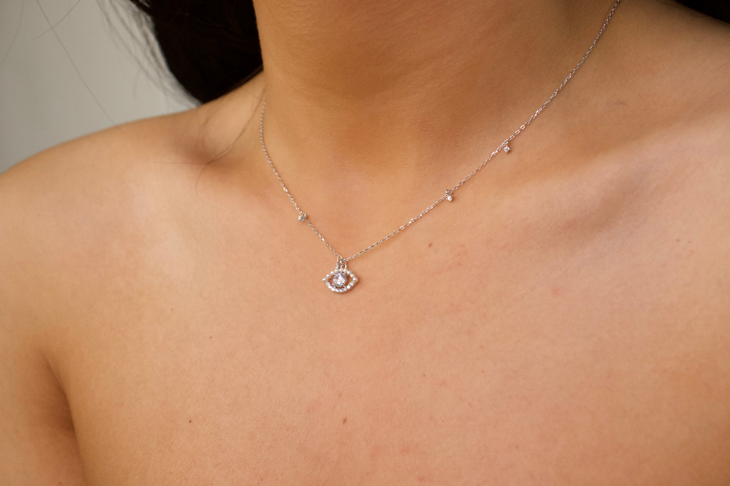 Dangling Pearl Evil Eye Necklace