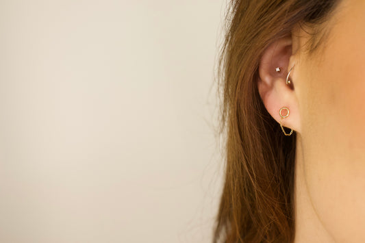 Gold Circle Studs with Chain